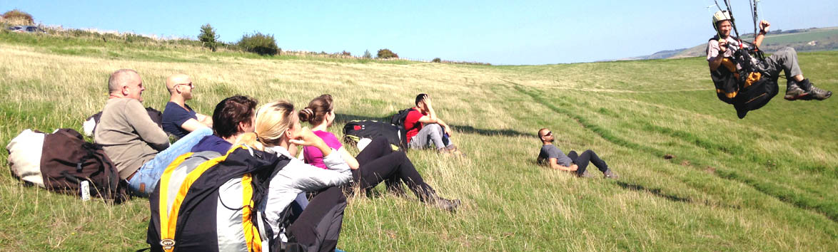 Paragliding students waiting on take off at Steyning Sussex